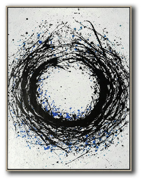 Handmade Large Painting,Hand-Painted Black And White Minimal Painting On Canvas,Hand Paint Abstract Painting #D8C4 - Click Image to Close